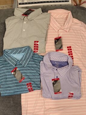 Men's Striped Performance Polo - Light Pink